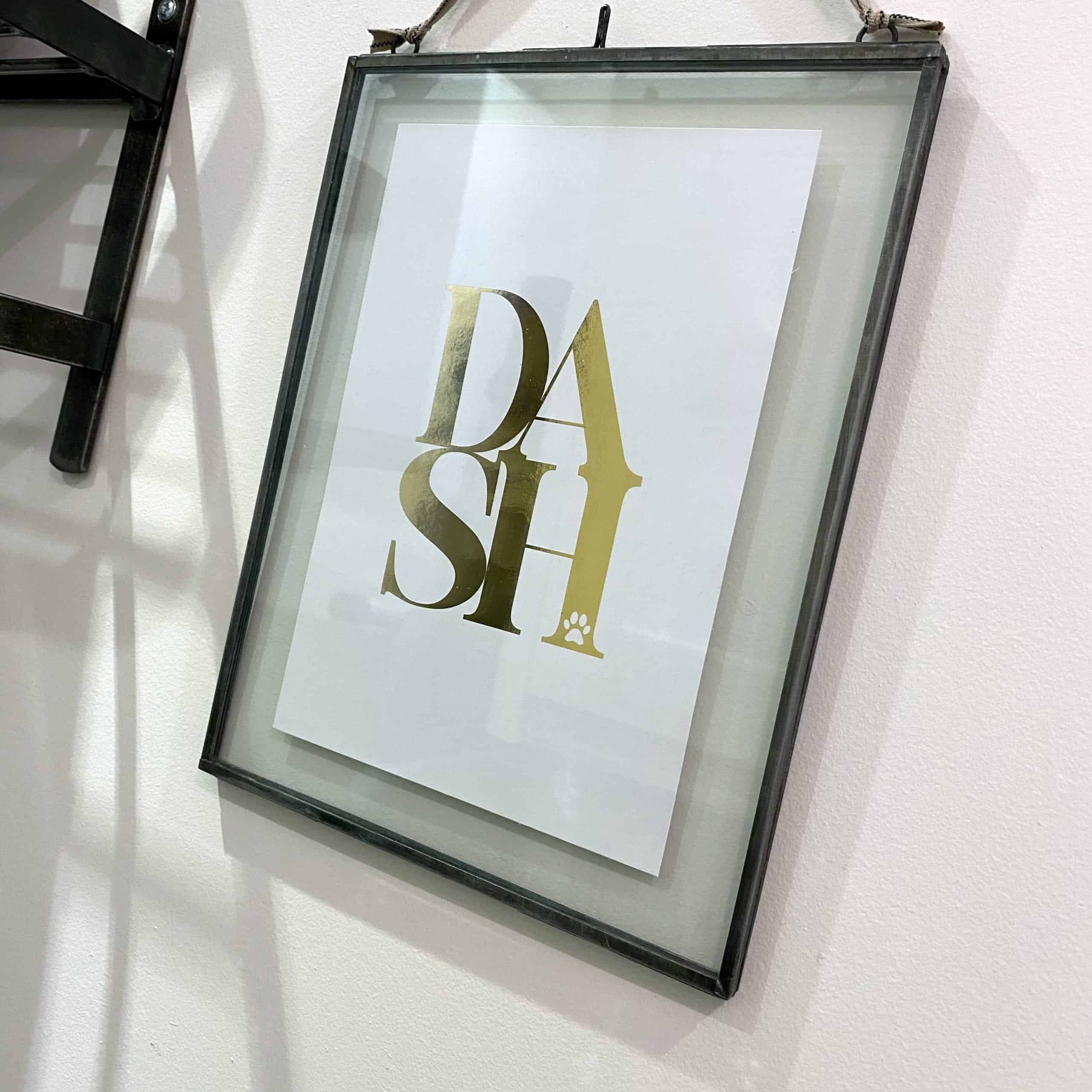 Bethan Williams made by mair cards an prints personalised gold foil print dash dog framed