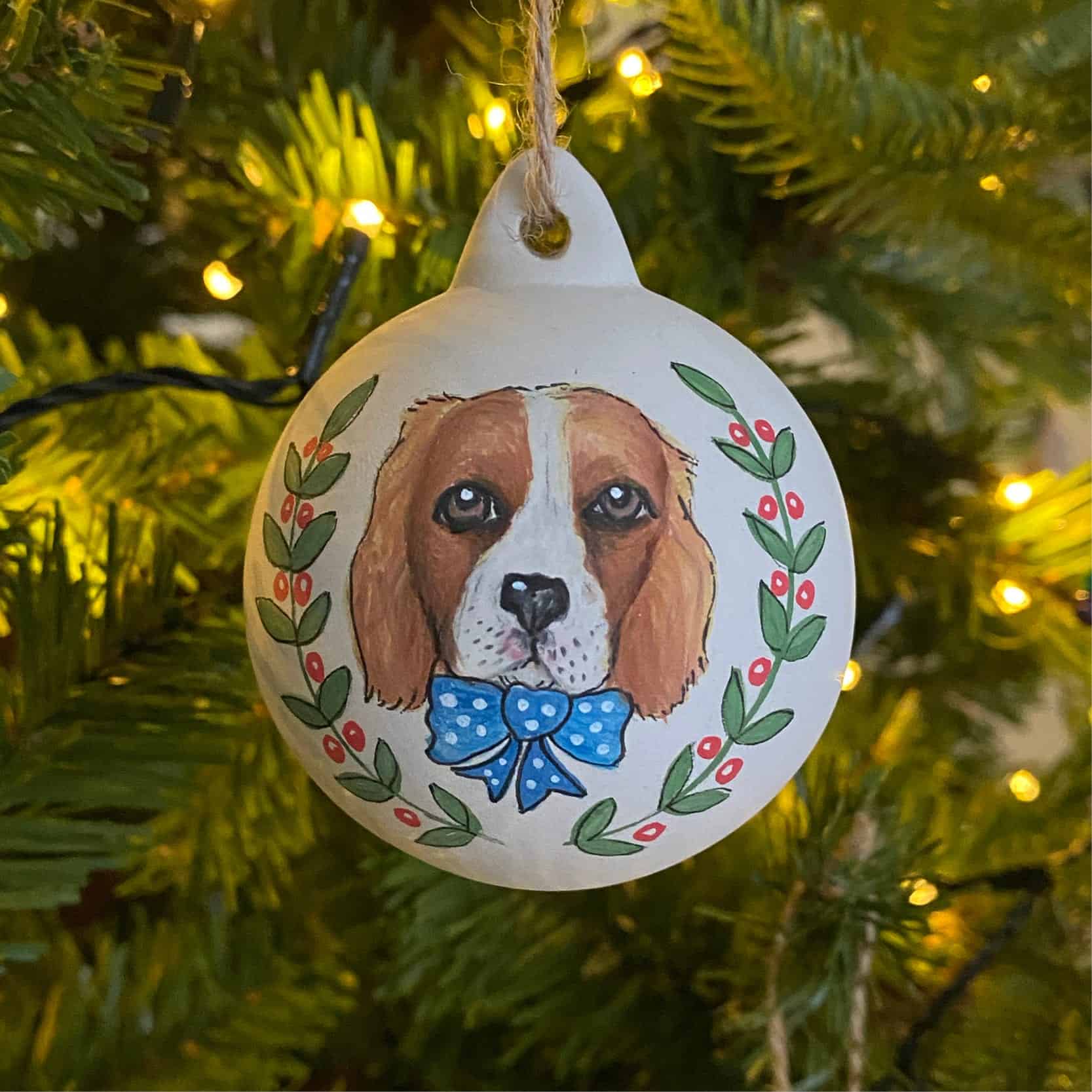 Dog painted bauble Christmas gift support local